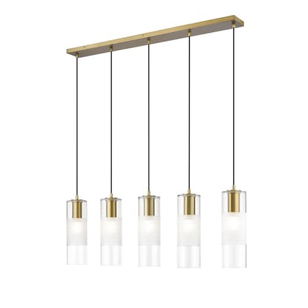 Z-Lite Alton Linear Chandelier, 5-Light, 4.75 In.W x 42 In.L x 14.25 In.H, Modern Gold/Clear+Frosted 824P-5L-MGLD